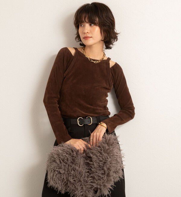 MAQWEL「【MAQWEL/マクウェル】ウォッシャブルベロアレイヤードトップス」|Tシャツ・カットソー|ダークブラウン