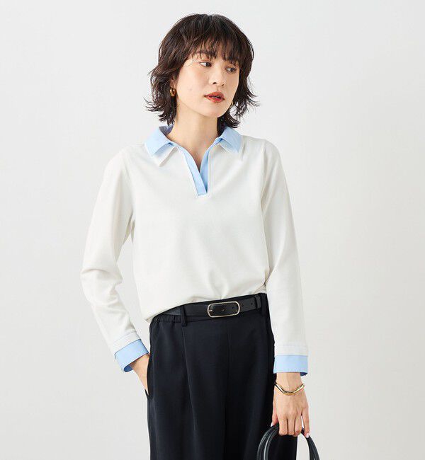 NOLLEY'S sophi「《手洗い可能》シャツレイヤード風スキッパーポロニット」|ニット・セーター|