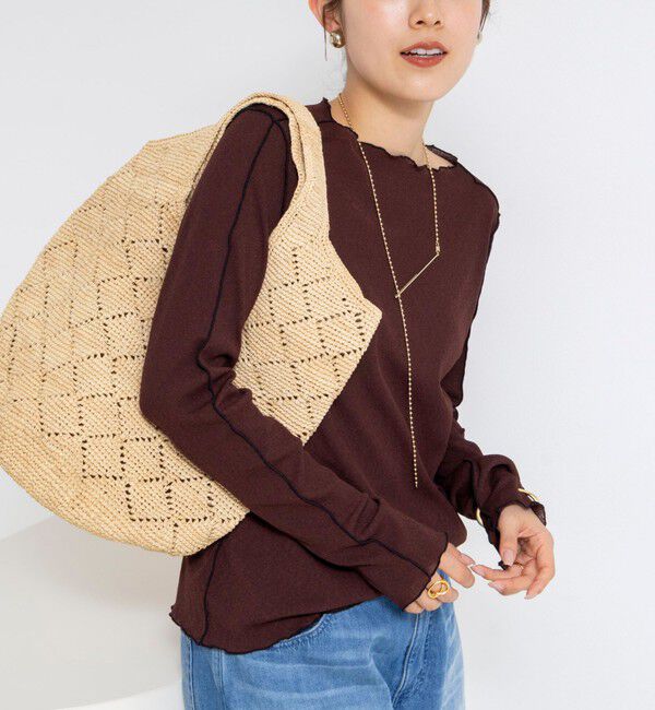 NOLLEY'S「ウォッシャブルドライテレコメロー配色プルオーバー」|Tシャツ・カットソー|ブラウン