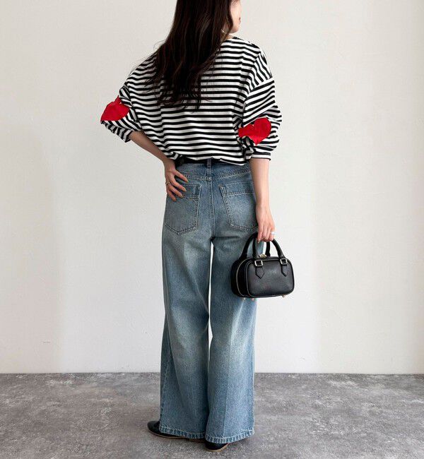 fredy emue「ボーダーハートパッチプルオーバー」|Tシャツ・カットソー|