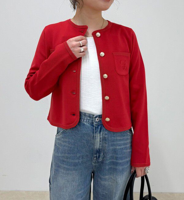 fredy emue「刺繍入りコンパクトニットジャケット」|カーディガン|レッド