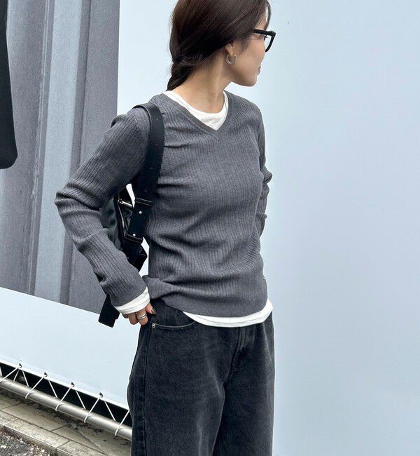fredy emue「ちびVネックリブニットプルオーバー」|ニット・セーター|チャコールグレー