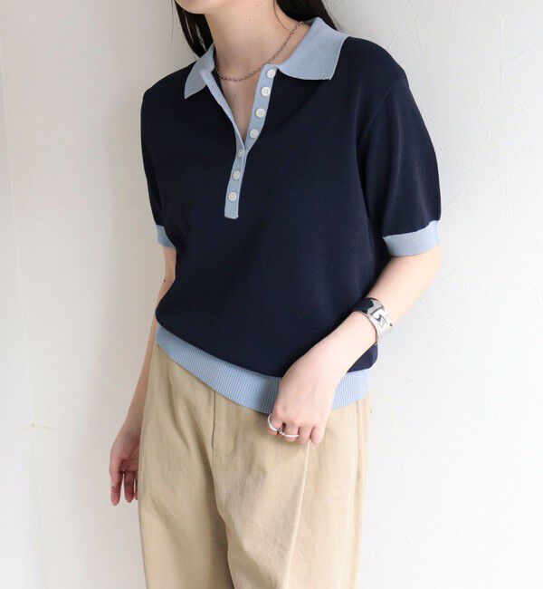 fredy emue「【接触冷感】配色ポロ衿半袖ニットプルオーバー」|ニット・セーター|