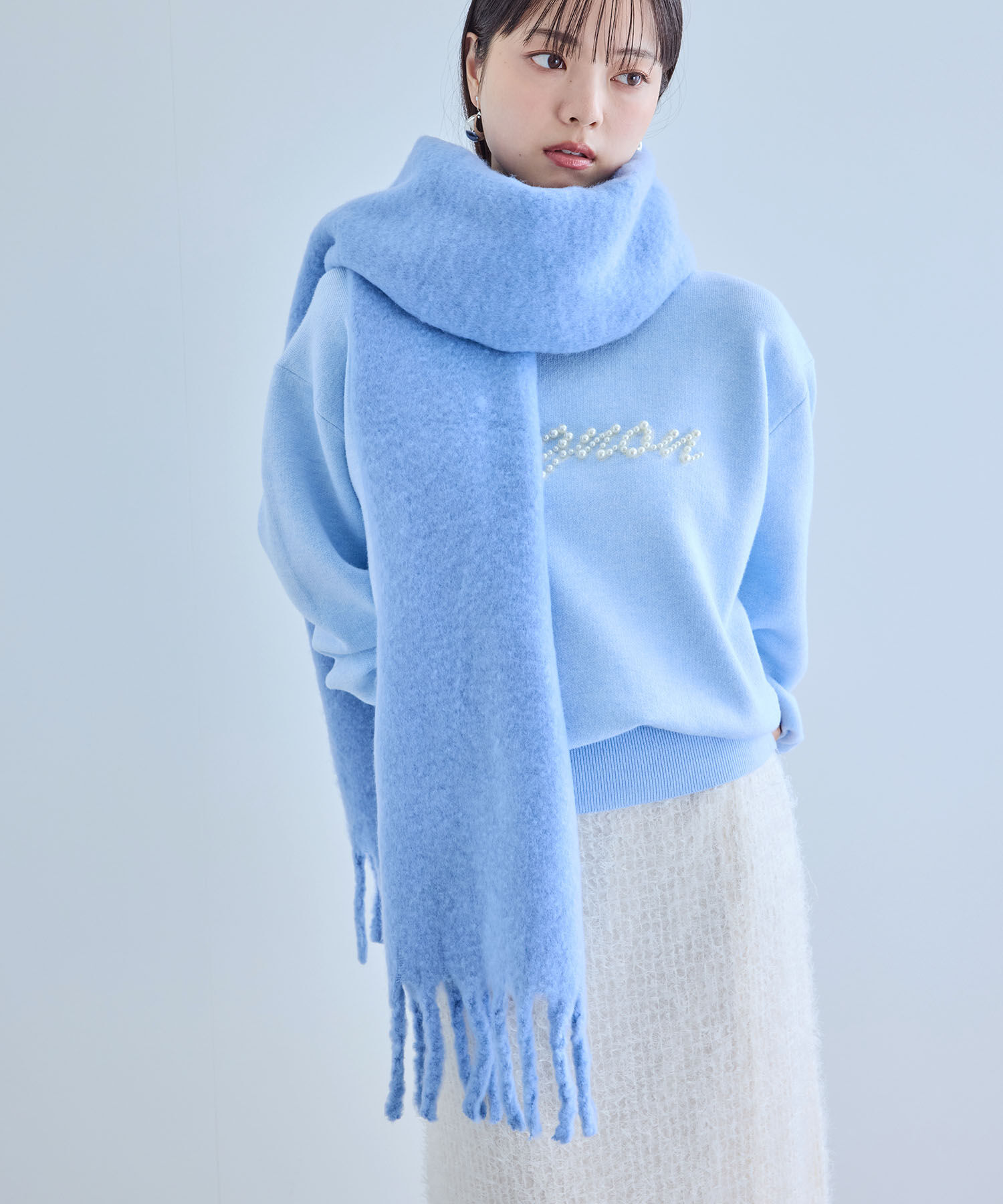 VIS「【リサイクルポリ】ふわふわ太フリンジマフラー」|マフラー|サックス(48)