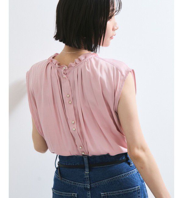 VIS「【WEB限定】割繊釦ネックフリルブラウス」|シャツ・ブラウス|ピンク(63)