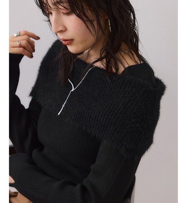 VIS「フェザーヤーンオフショルもちもちリブニット/イージーケア」|ニット・セーター|
