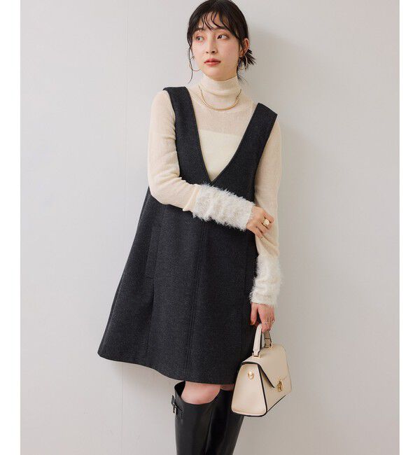 VIS「シャギーVネックミニ丈ジャンパースカート」|ワンピース|チャコール(06)