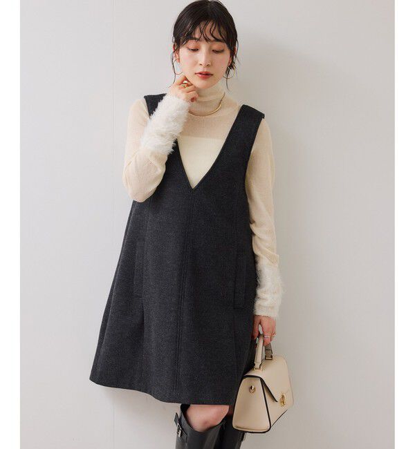 VIS「シャギーVネックミニ丈ジャンパースカート」|ワンピース|