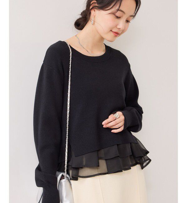 VIS「ペプラムオーガンジードッキングニットプルオーバー」|ニット・セーター|ブラック(01)