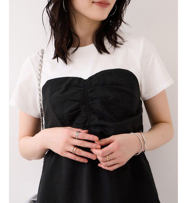 VIS「【WEB限定】美easyリネンライクシャーリングビスチェドッキングトップス/イージーケア・接触冷感」|Tシャツ・カットソー|ブラック(01)