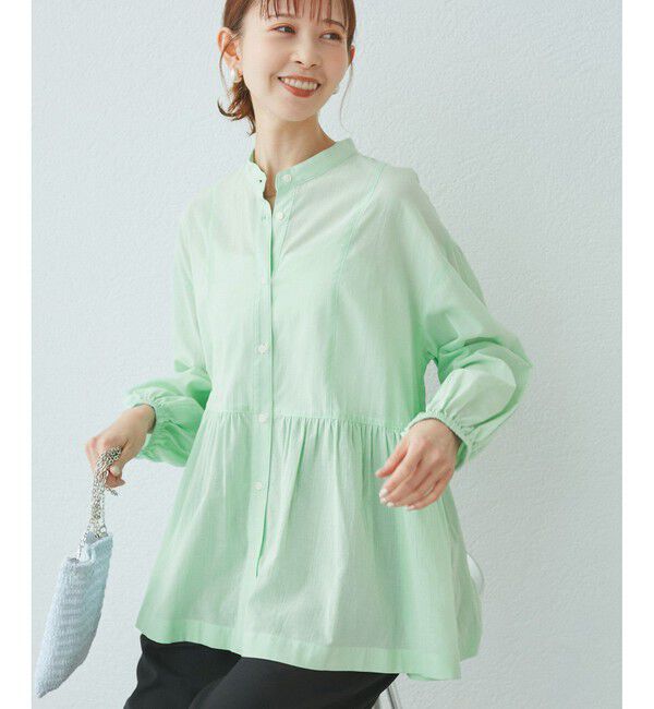 Rope&rsquo;Picnic「【接触冷感・通気性】お着軽シャツシリーズ/綿ボイルペプラムシャツ」|シャツ・ブラウス|