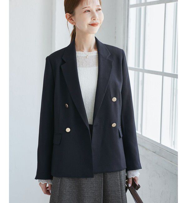 Rope&rsquo;Picnic「レディハンサムシリーズ ウールライク金ボタンジャケット(半裏地)/セットアップ・通勤対応」|テーラードジャケット|