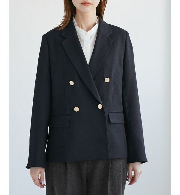 Rope&rsquo;Picnic「レディハンサムシリーズ ウールライク金ボタンジャケット(半裏地)/セットアップ・通勤対応」|テーラードジャケット|
