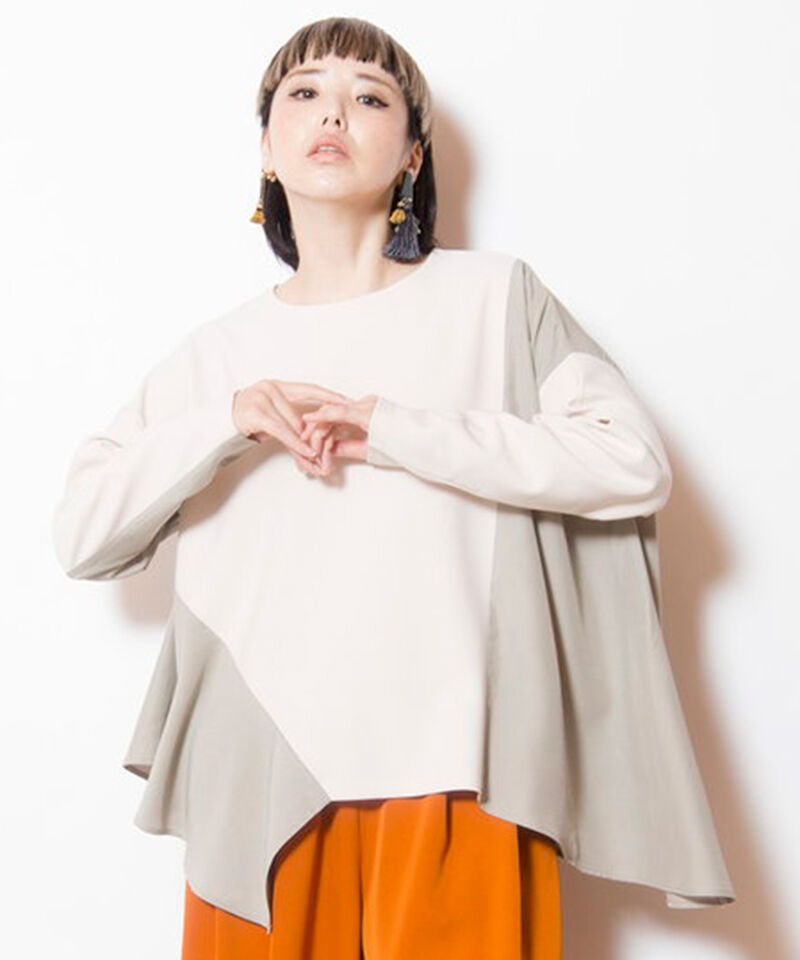  「アシンメトリー切替フレアープルオーバー」|Tシャツ・カットソー|IVORY
