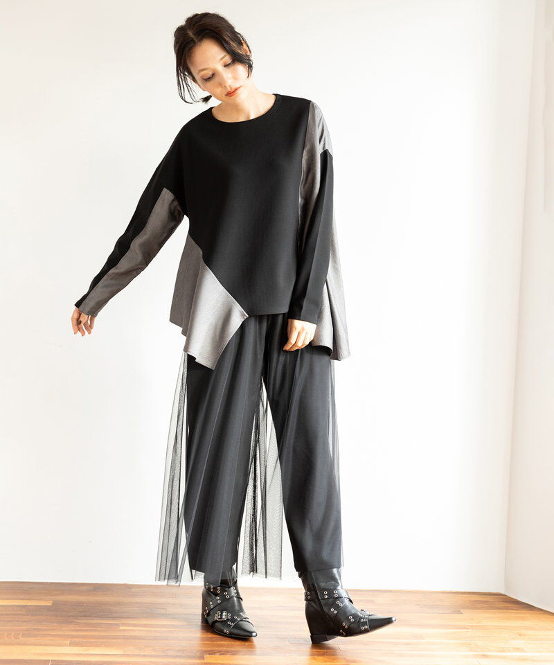  「アシンメトリー切替フレアープルオーバー」|Tシャツ・カットソー|