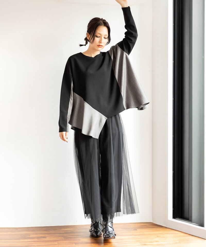  「アシンメトリー切替フレアープルオーバー」|Tシャツ・カットソー|