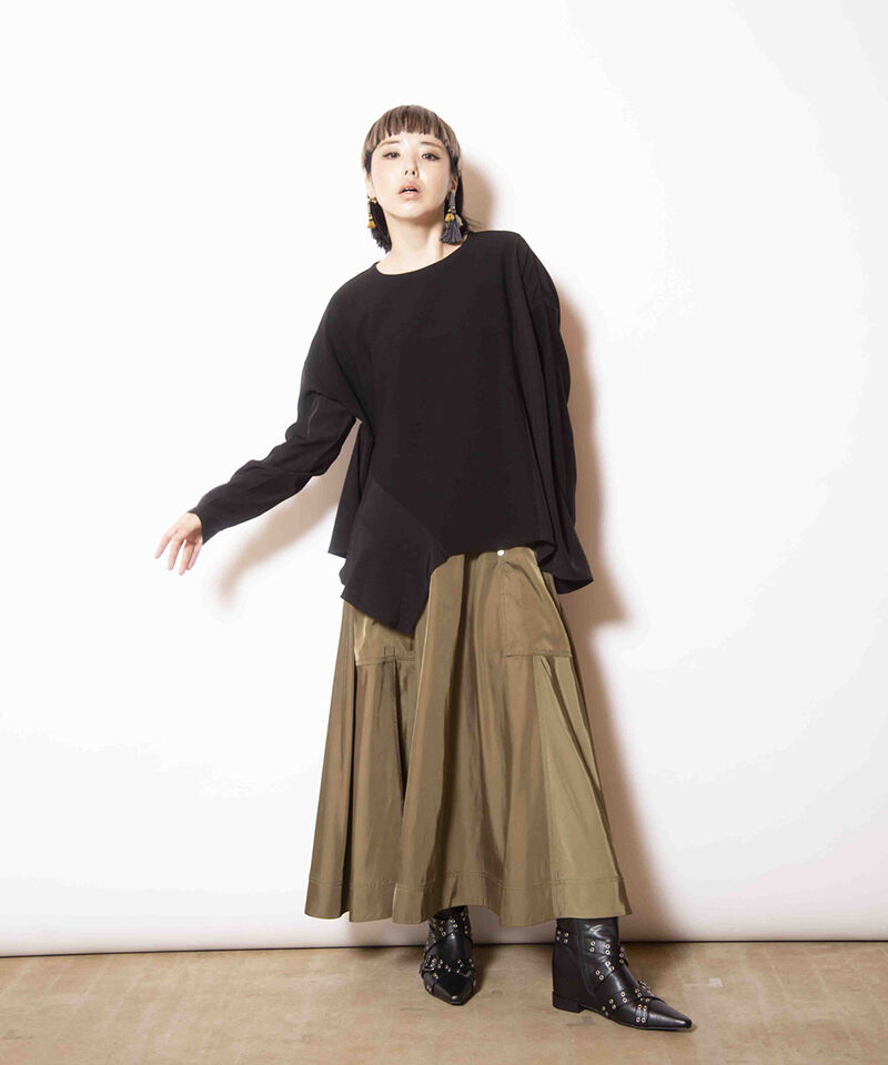  「アシンメトリー切替フレアープルオーバー」|Tシャツ・カットソー|