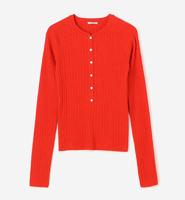  「RYE TENDER | ヘンリーネック リブニット WOMEN」|ニット・セーター|RED