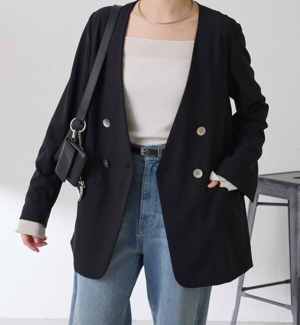  「《自宅で洗える》ジャージノーカラーダブルジャケット/セレモニー」|スーツ|