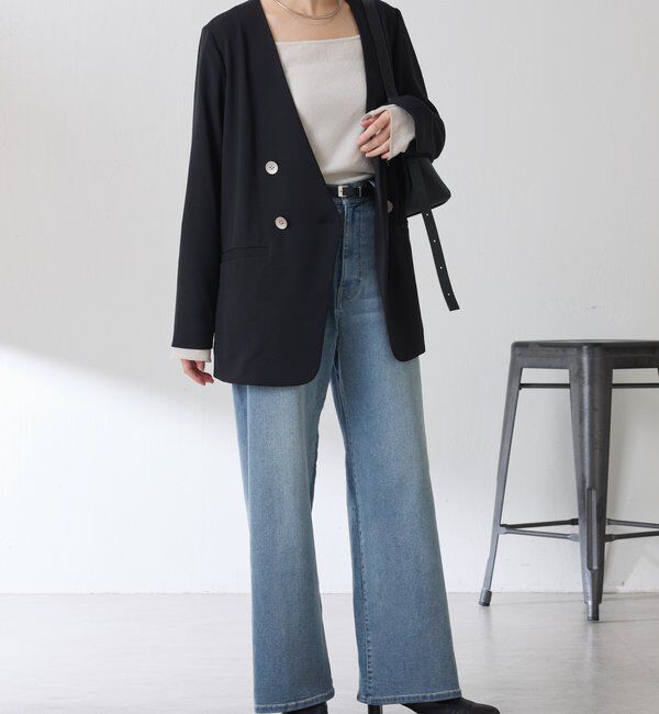  「《自宅で洗える》ジャージノーカラーダブルジャケット/セレモニー」|スーツ|