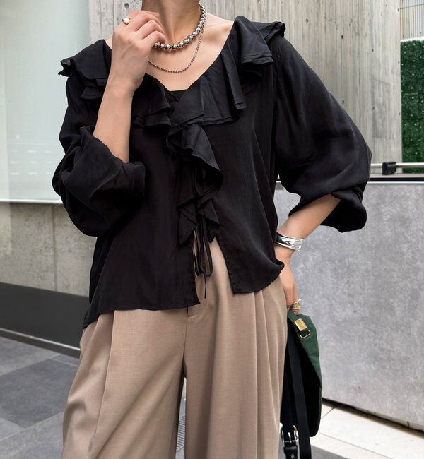 「キュプラフリルブラウス」|シャツ・ブラウス|ブラック
