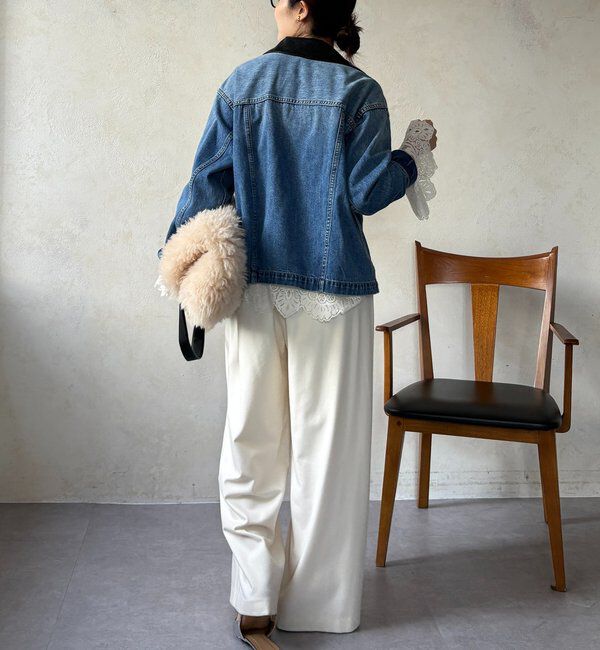  「【襟の取り外しが可能！】レザーカラーデニムジャケット」|ブルゾン・スタジャン|