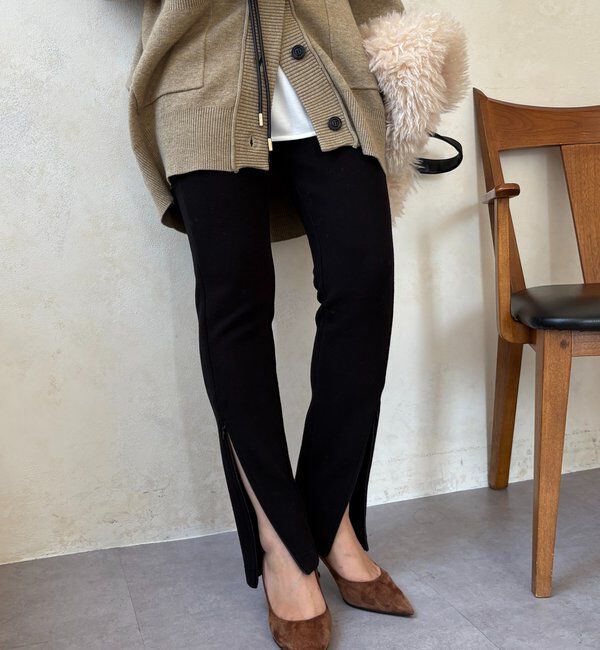  「サイドファスナーレギンスパンツ」|チノ|ブラック