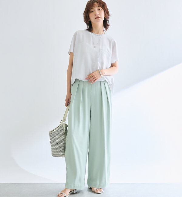  「【ウォッシャブル】【シーズンレスで使える】タックワイドスラックス」|チノ|