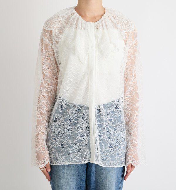  「【繊細なレースがアクセントに】フリルカラーレースブラウス」|シャツ・ブラウス|