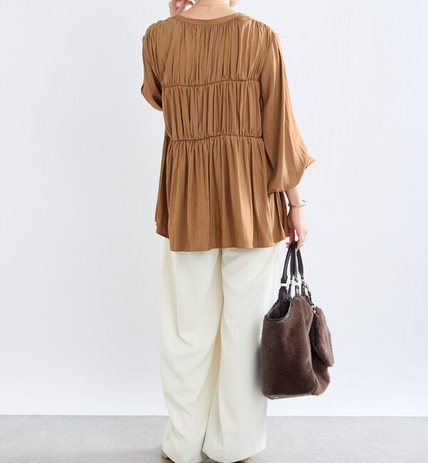  「【2WAY仕様】ギャザーストリングツイルブラウス」|シャツ・ブラウス|
