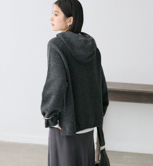  「【フードがアクセントに】ウール100ホールガーメントフーディ」|ニット・セーター|