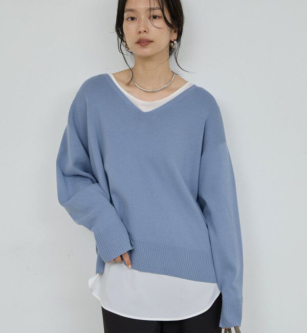  「【CHIKAコラボ】【着やせ&times;時短おしゃれ】タイ付き総針Vネックニット」|ニット・セーター|