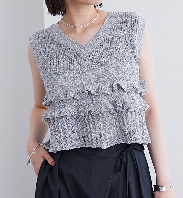  「フリルニットベスト」|ニット・セーター|グレー