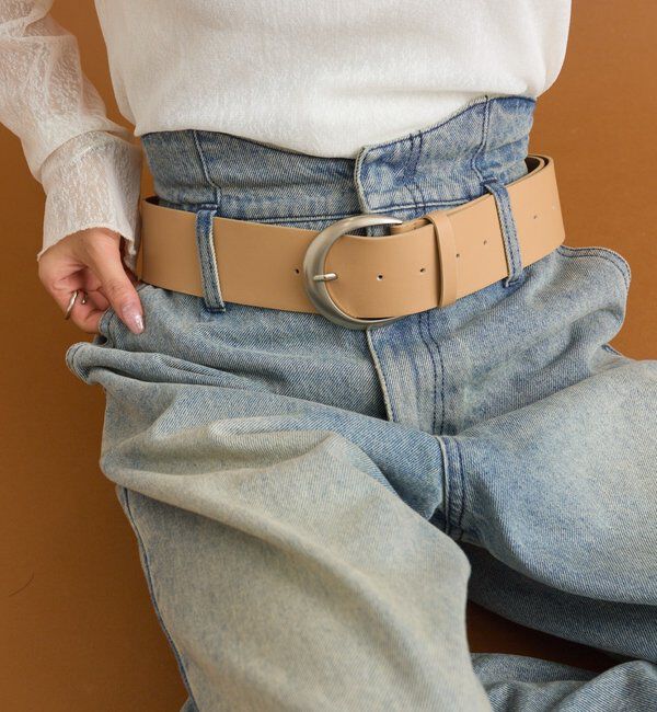  「ラウンドバックルワイドベルト」|ベルト|ベージュ