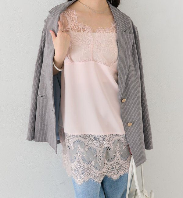  「レースサテンキャミソール」|シャツ・ブラウス|ピンク