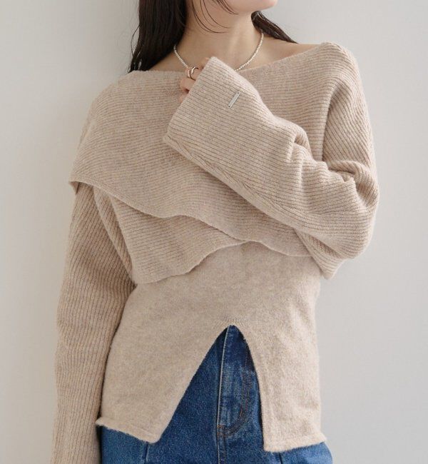  「クロスニットスリットキャミSET」|ニット・セーター|ベージュ