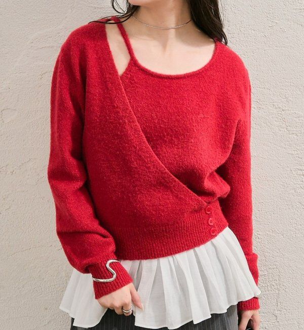  「ペプラムドッキングニット」|ニット・セーター|レッド