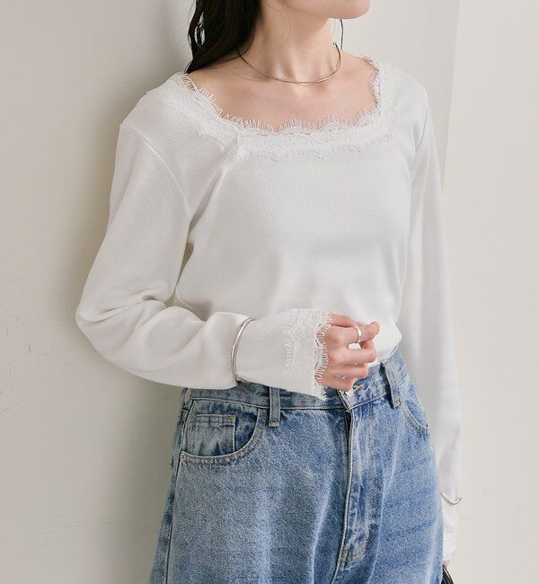  「スクエアネックレースロンT」|Tシャツ・カットソー|