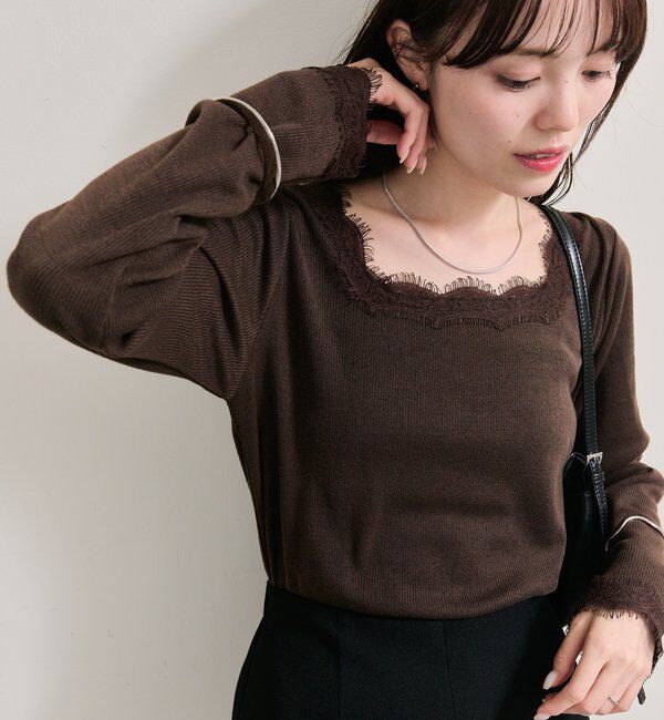  「スクエアネックレースロンT」|Tシャツ・カットソー|