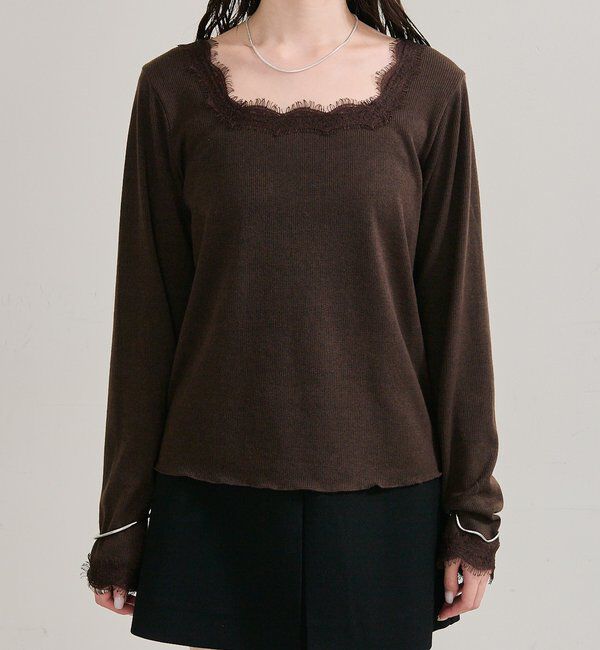  「スクエアネックレースロンT」|Tシャツ・カットソー|