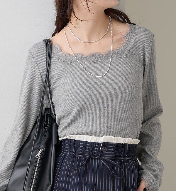  「スクエアネックレースロンT」|Tシャツ・カットソー|グレー