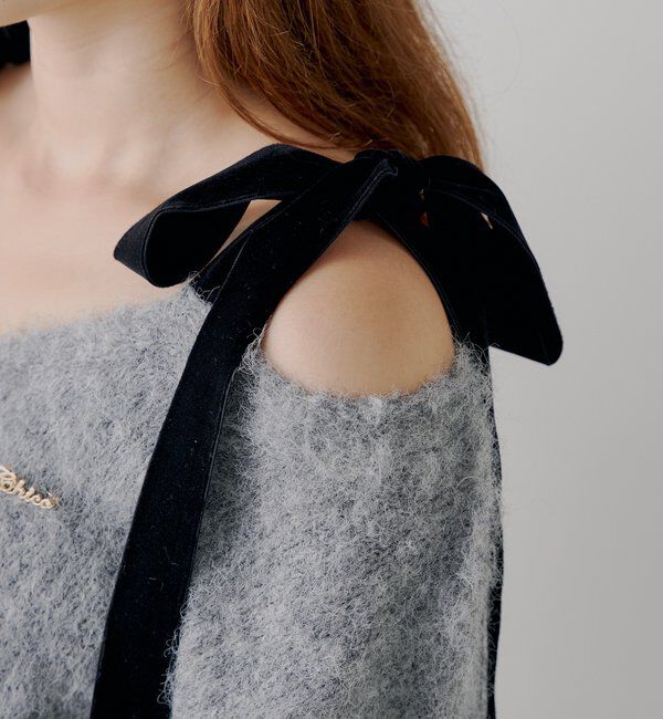  「【ブローチ取外し可】ベロアリボンルーズニットカーディガン」|カーディガン|