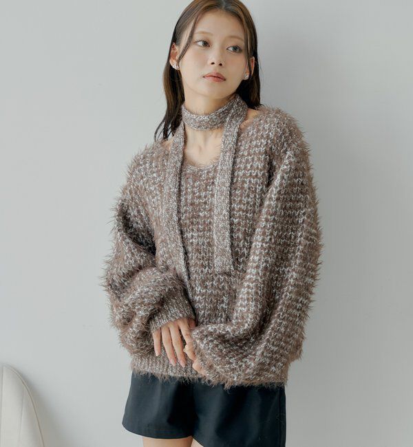  「タイ付きメランジルーズニット」|ニット・セーター|