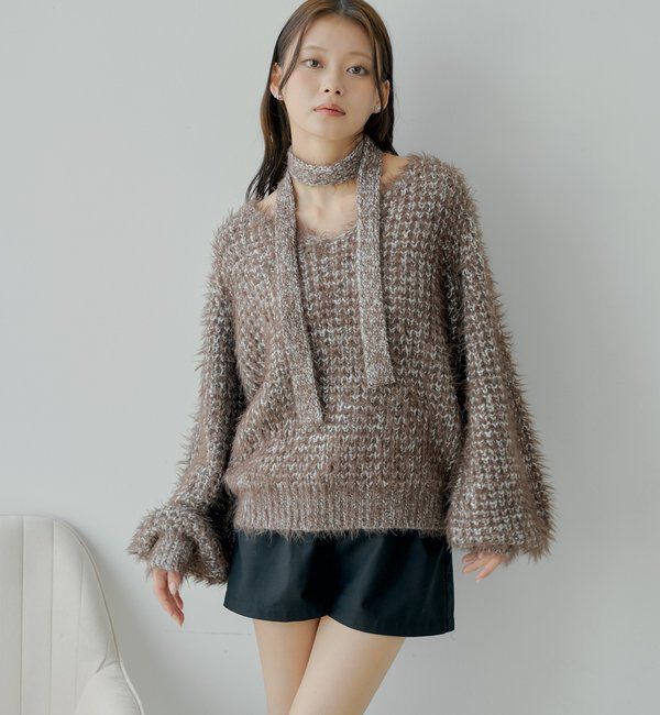  「タイ付きメランジルーズニット」|ニット・セーター|