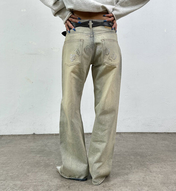  「【SLOPPY/スロッピー】ラインストーンローライズデニム」|デニム|サックスブルー