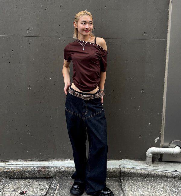  「ワンオフショルスタッズドロストTEE」|Tシャツ・カットソー|