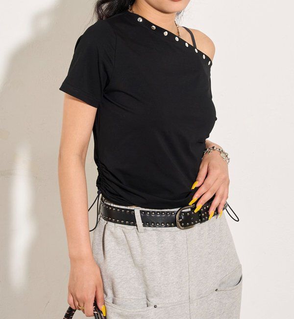  「ワンオフショルスタッズドロストTEE」|Tシャツ・カットソー|
