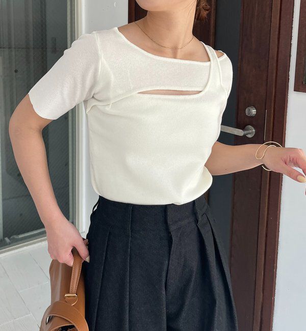  「クロスレイヤード半袖ニット」|ニット・セーター|オフホワイト