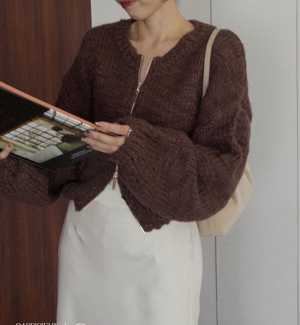  「【LE'MAGE&times;gemeilコラボ】スラブジップカーディガン」|カーディガン|ブラウン