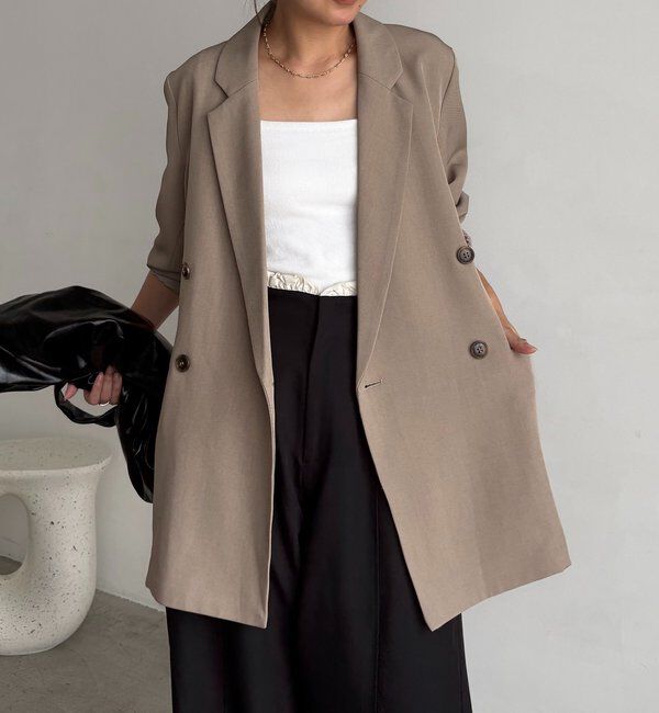  「【再販・サイズ展開あり・WEB限定カラー/グレージュ】Wテーラージャケット」|テーラードジャケット|